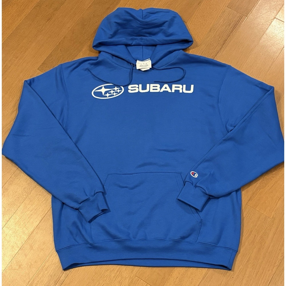 Subaru Hoodie Mens Large Blue Pullover Logo Hooded Sweatshirt Sweater WRX EUC